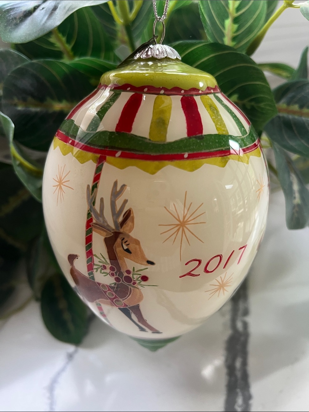 Pier 1 2017 Li Bien Reindeer Holiday Glass Ornament